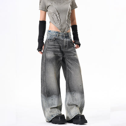 Paint Print Wide Leg Denim Jeans WN23101