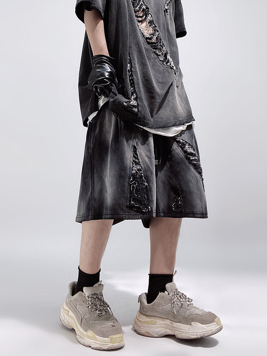 Damage Wide Leg Denim Half Jeans WN24008