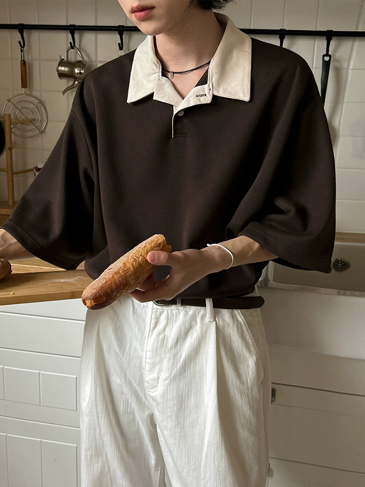 Color Block Oversize Short Sleeve Polo Shirt WN20272