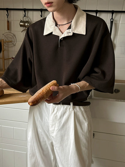 Color Block Oversize Short Sleeve Polo Shirt WN20272