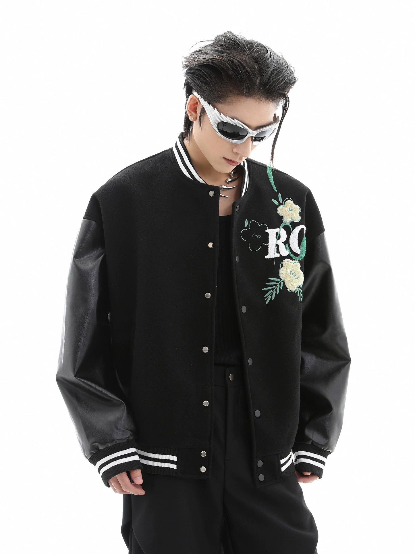 Flocked Embroidery Baseball Jacket WN10406