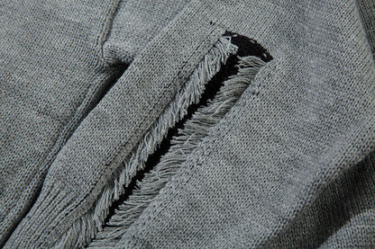 Oversize Frayed Hem Damage Knit Sweater WN11450