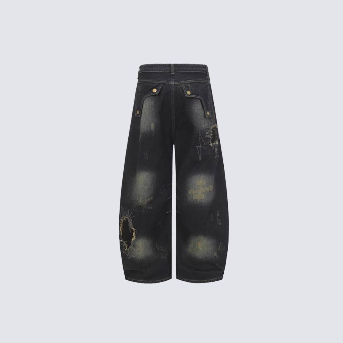 Damage Paint Graphic Wide Leg Denim Jeans WN28083