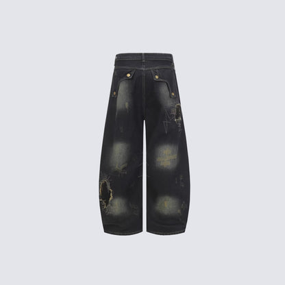 Damage Paint Graphic Wide Leg Denim Jeans WN28083