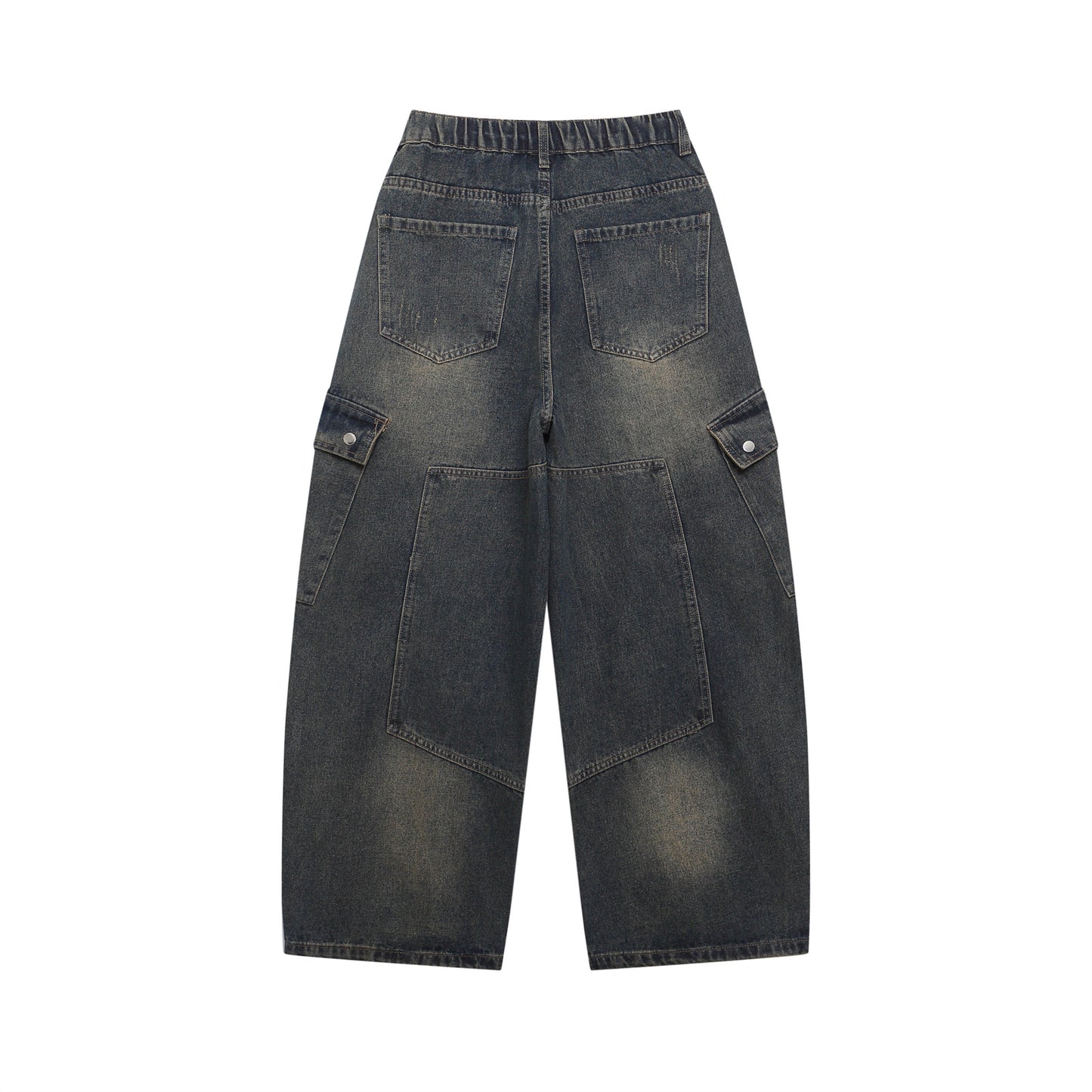 Wide Leg Multi-Pocket Washed Cargo Denim Jeans WN26925