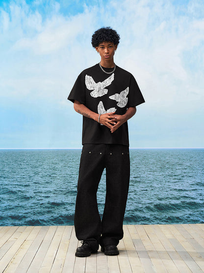 Bird Lace Embroidery Short Sleeve T-Shirt WN23239