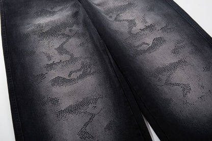 Washed Tribal Fade Wide Leg Denim Jeans WN25450