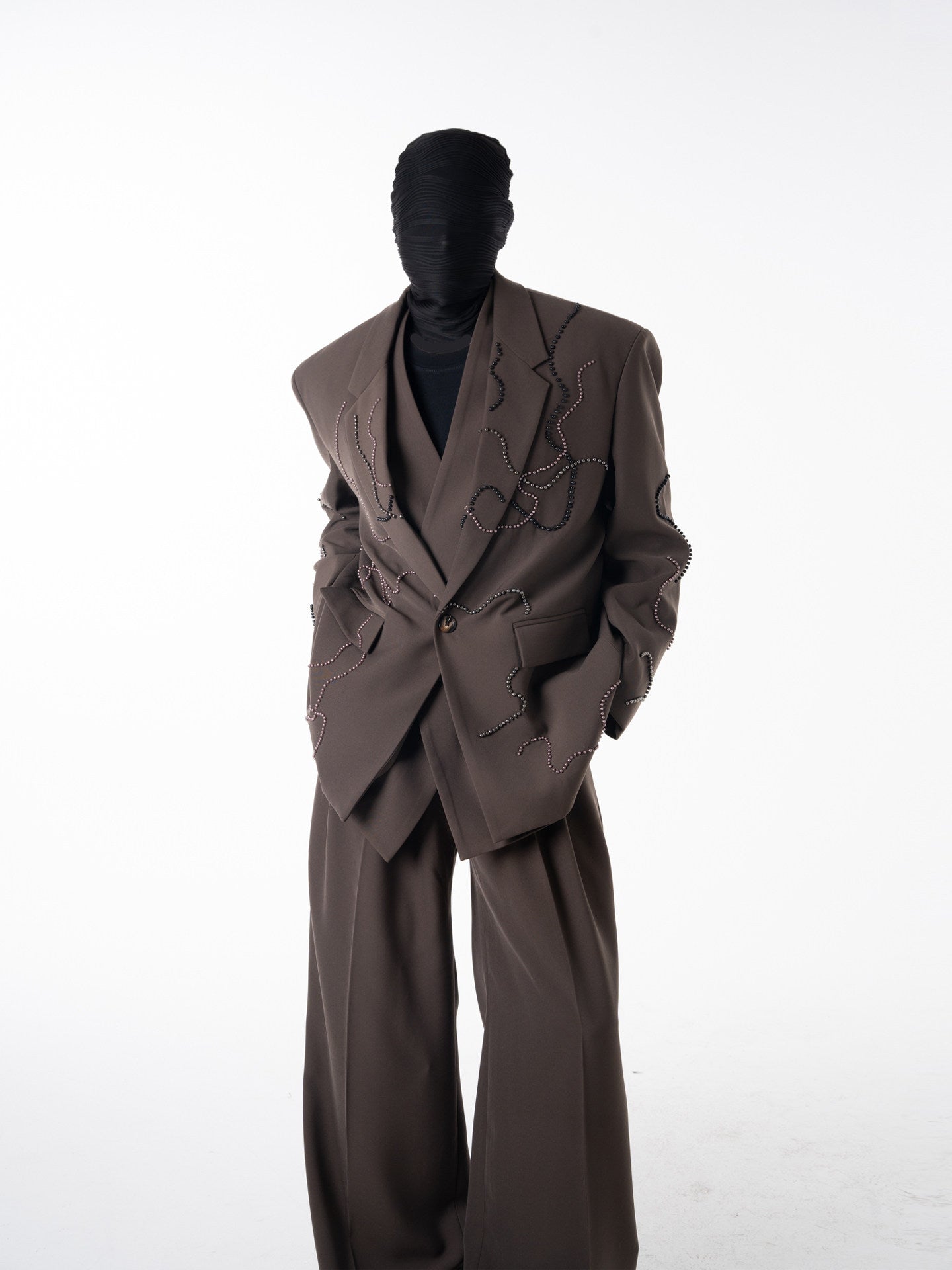 Studs Wave Design Tailored Jacket & Wide Pleats Trousers Setup WN23621