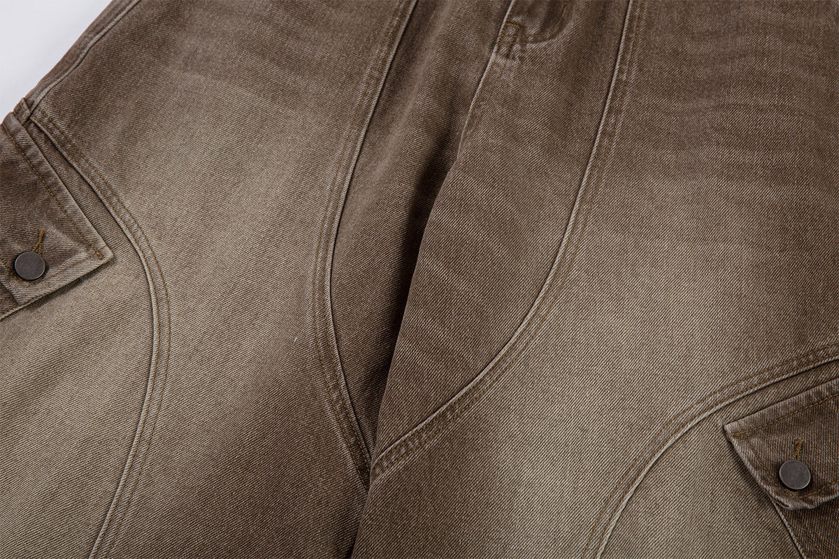 Washed Cargo Wide Leg Denim Jeans WN25392