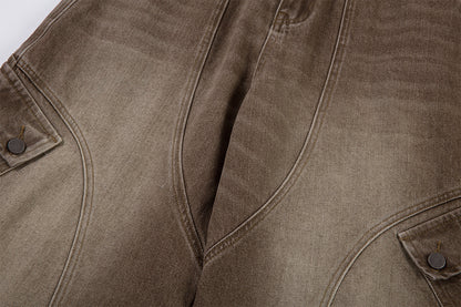 Washed Cargo Wide Leg Denim Jeans WN25392