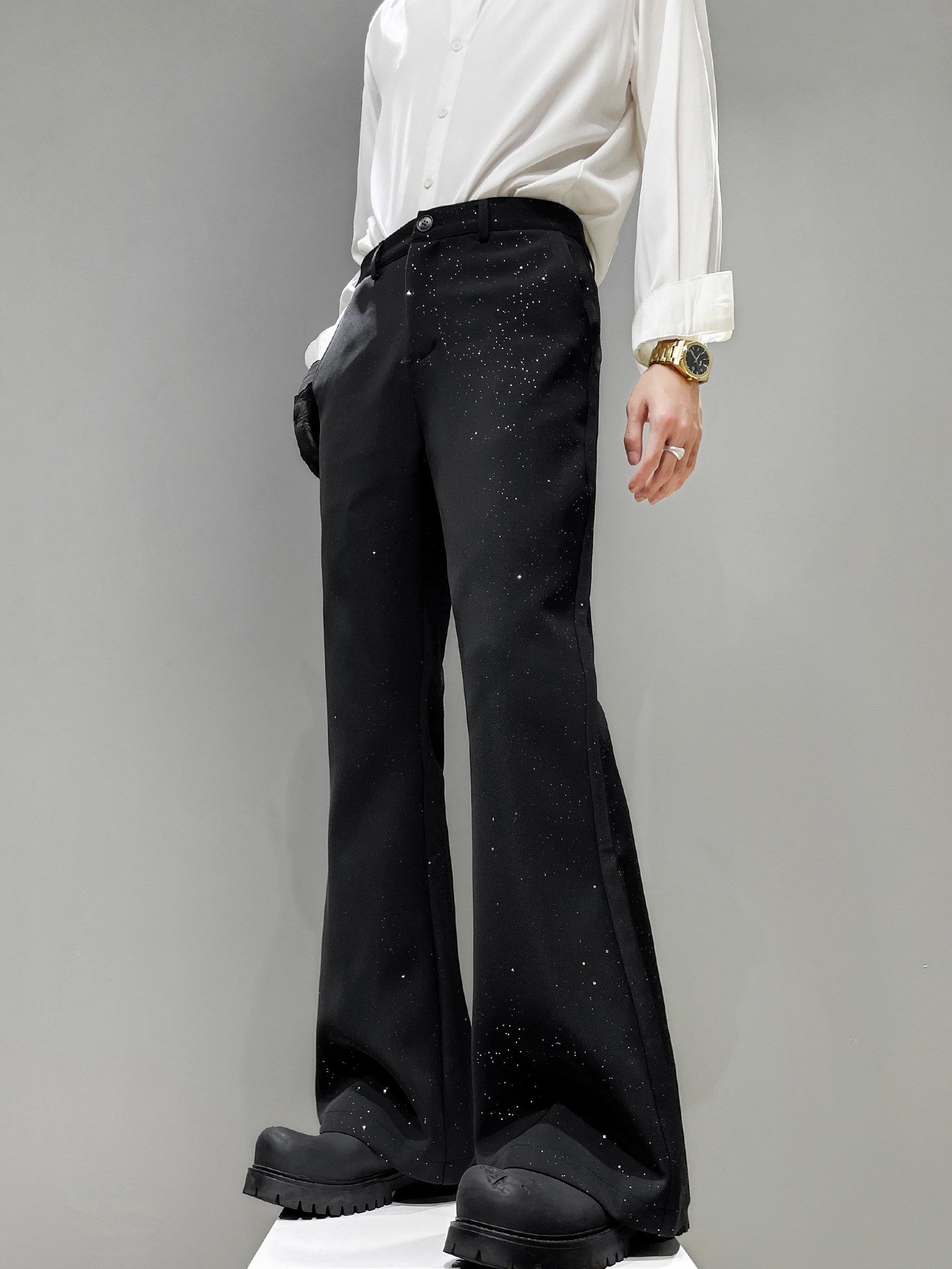 Foil Star Print High Waist Flare Trousers WN23876