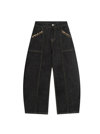 Embroidery Wash Wide Leg Denim Jeans WN24185