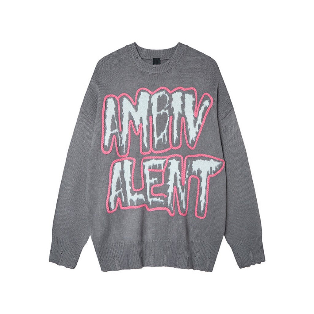 Oversize Damage Letter Graphic Print Knit Sweater WN24446 – WONDER