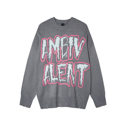 Letter Embroidery Oversize Knit Sweater WN21044