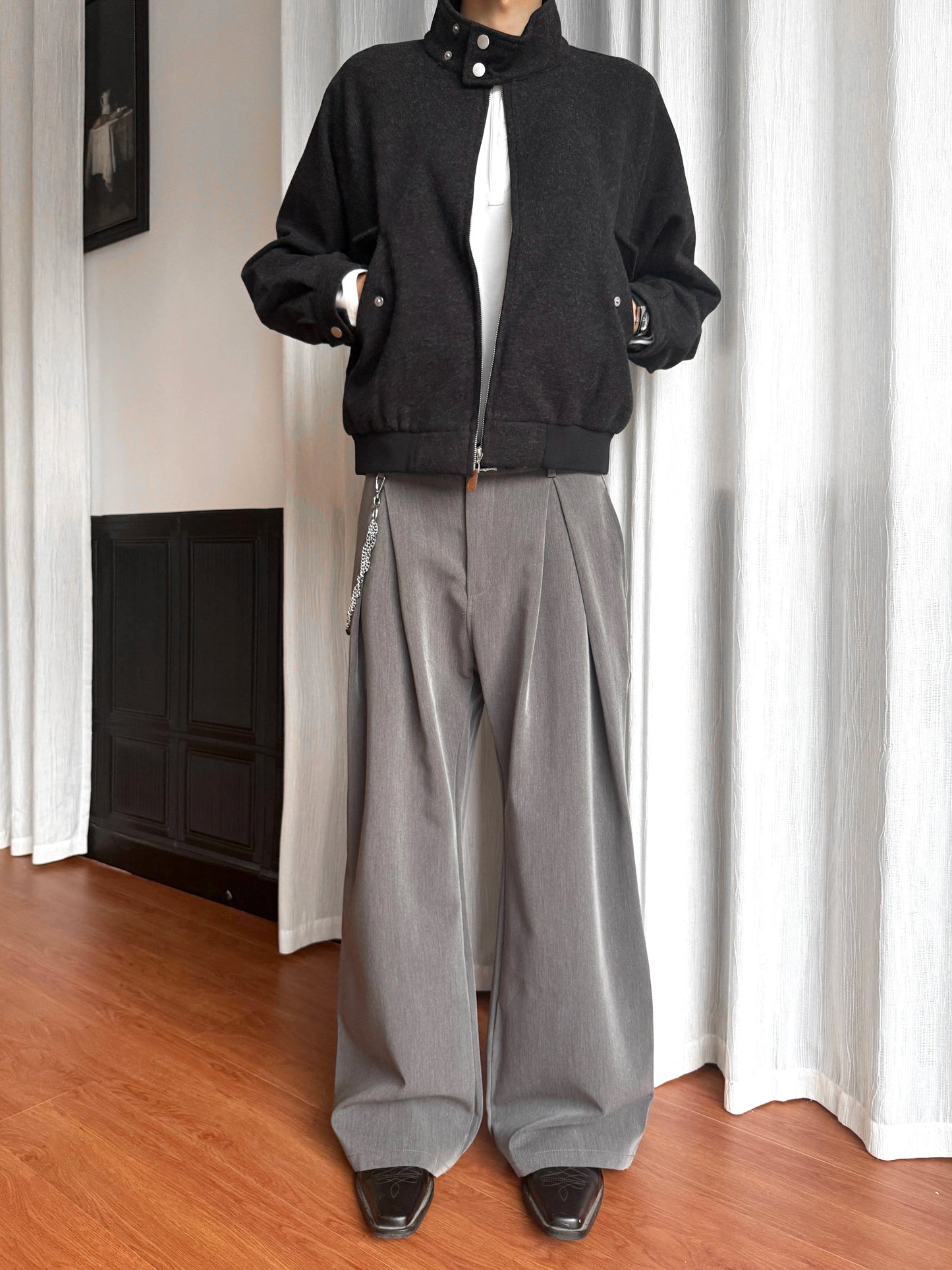 Pleated Structured Wide Leg Trousers WN22194