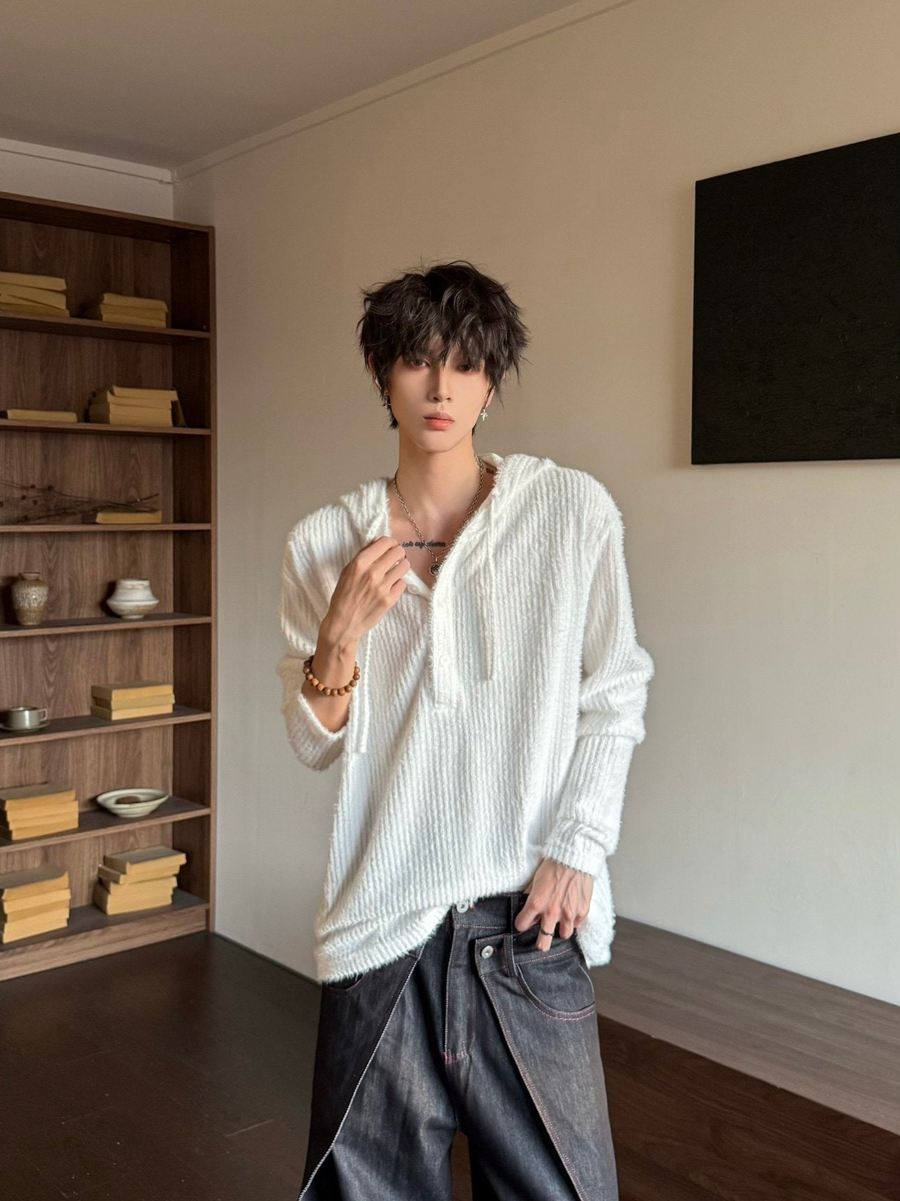 Hooded Drawstring Oversize Soft Knit Sweater WN23151