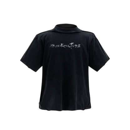 Washed Shoulder Pad Patchwork Short Sleeve T-shirt WN6507