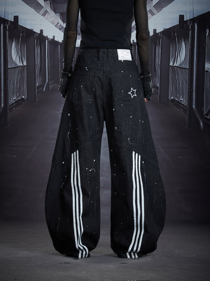 Print Paint Barrel Wide Leg Denim Jeans WN22860