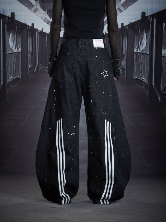 Print Paint Barrel Wide Leg Denim Jeans WN22860