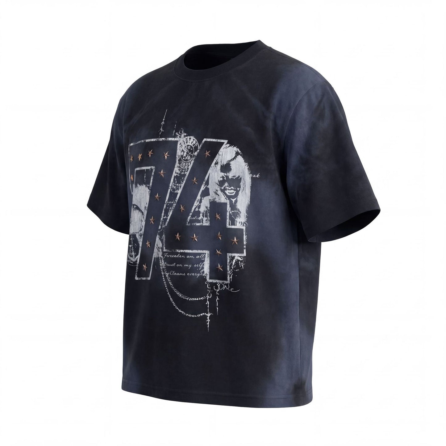 Rivet Wash Damage Cotton Short Sleeve T-Shirt WN25595