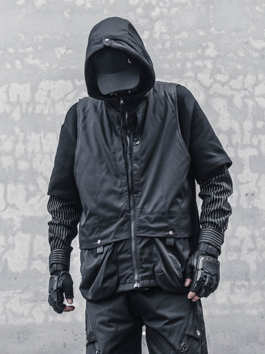 Functional Hooded Fleece Lining Sleeveless Vest WN22544