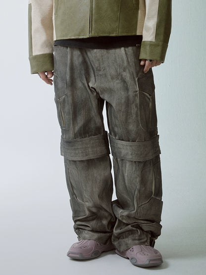 Washed Multi-Pocket Wide-Leg Straight Cargo Pants WN12266