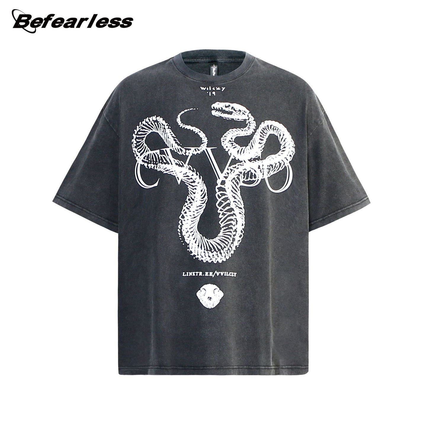 Washed Snake Skeleton Graphic Oversize Short Sleeve T-Shirt WN26408