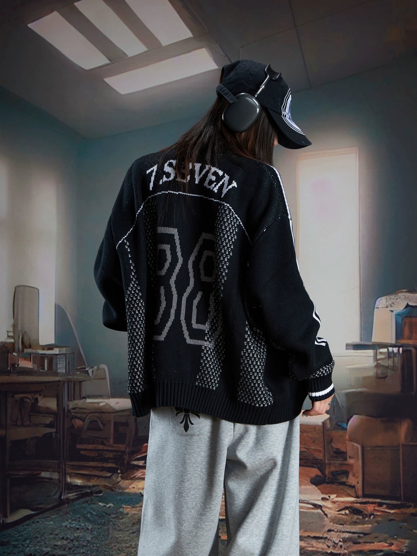 Contrast Stand Neck Zipper Knit Cardigan WN21373