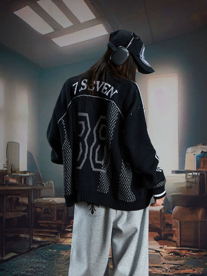 Contrast Stand Neck Zipper Knit Cardigan WN21373