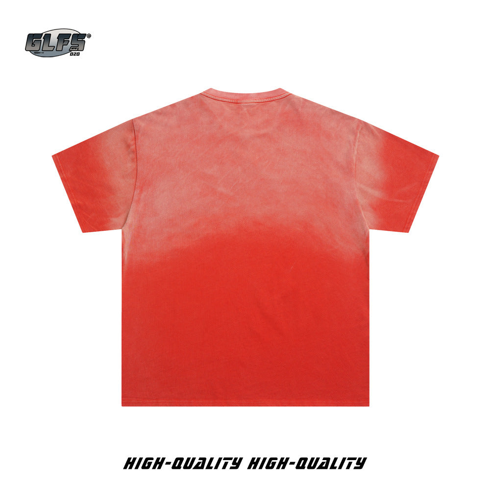 Rhinestone Washed Gradient Graphic Short Sleeve T-Shirt WN26545