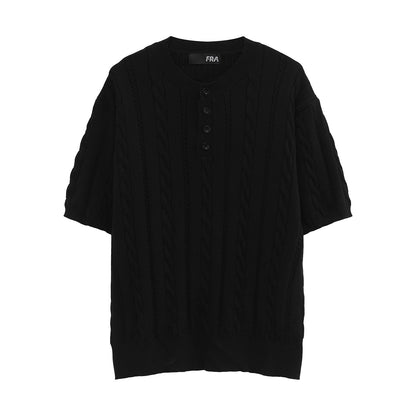 Cable Knit Henley Short Sleeve Polo Shirt WN24895