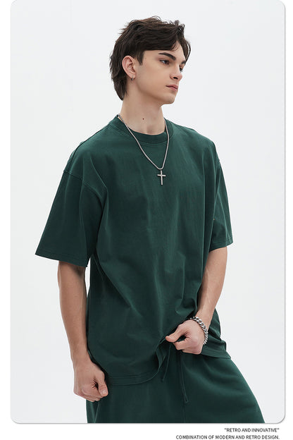 Oversize Washed Short-sleeve-T-shirt & Washed Short Sweatpants Setup WN6633-K