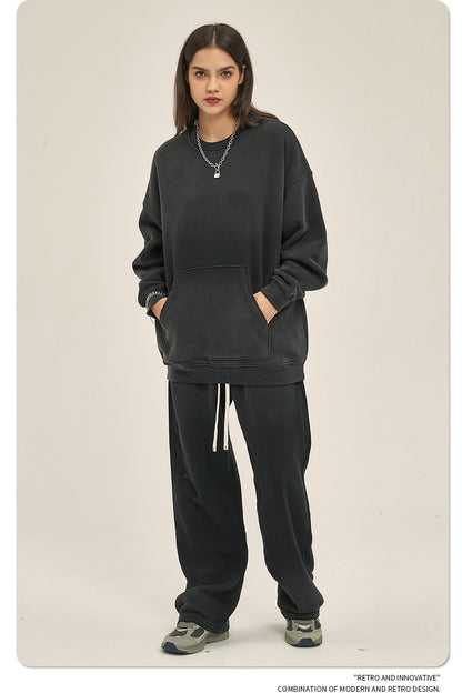 Fleece Lining Spray-dye Damage Oversize Sweatshirt WN9967