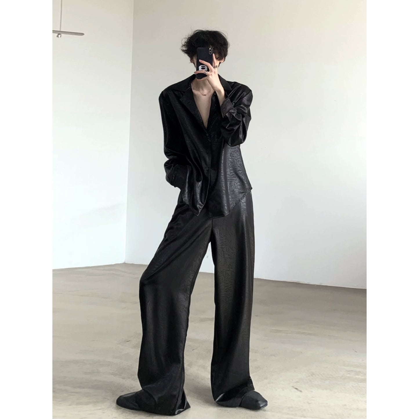 Silk Ice Fabric Long Sleeve Shirt & Straight Pants Setup WN9189