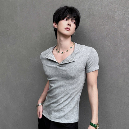 Button Rib Short Sleeve T-Shirt WN25041