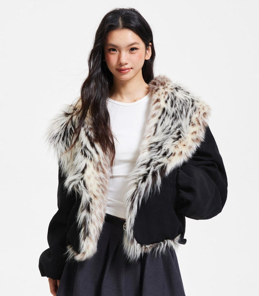 Fake Fur Collar V-Neck Short Puffer Jacket WN27869