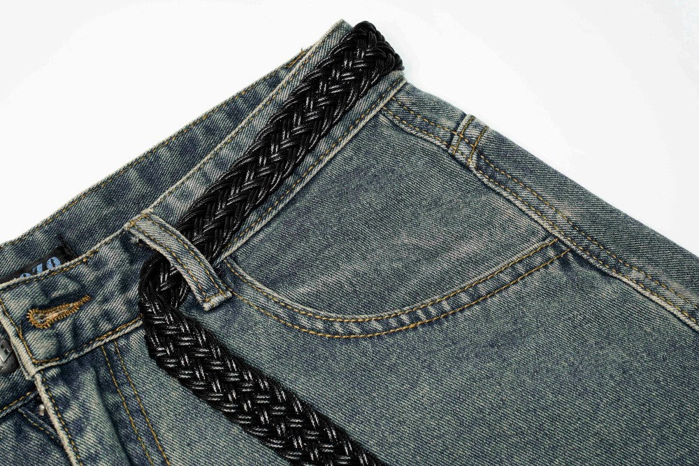 Gradient Multi-Pocket Drawstring Wide Leg Denim Jeans WN27828
