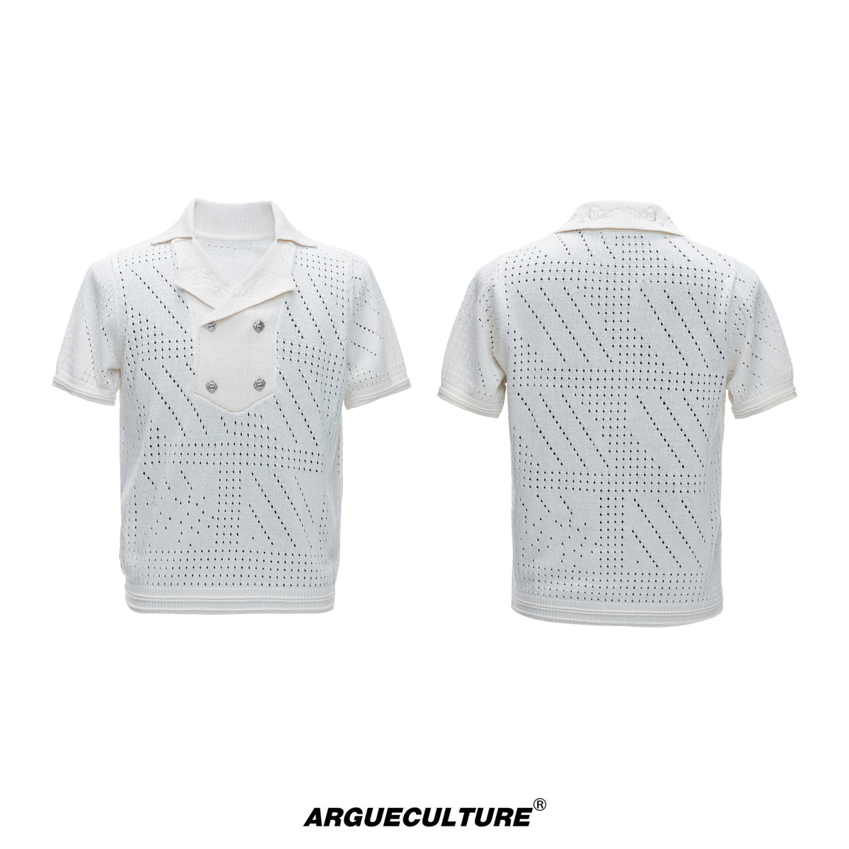 Openwork Embroidery Short Sleeve Summer Knit Shirt WN27017
