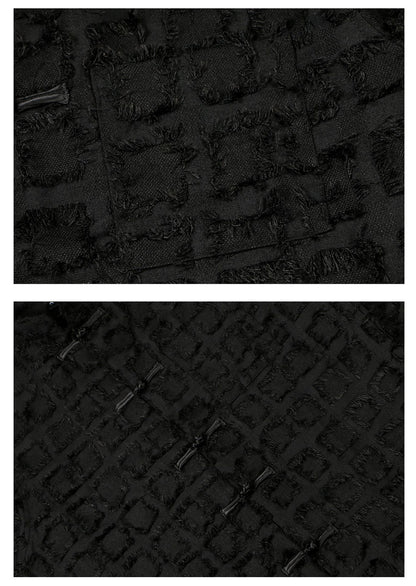 Jacquard High-Neck Frog-Button Oversize Long Sleeve Shirt WN26311