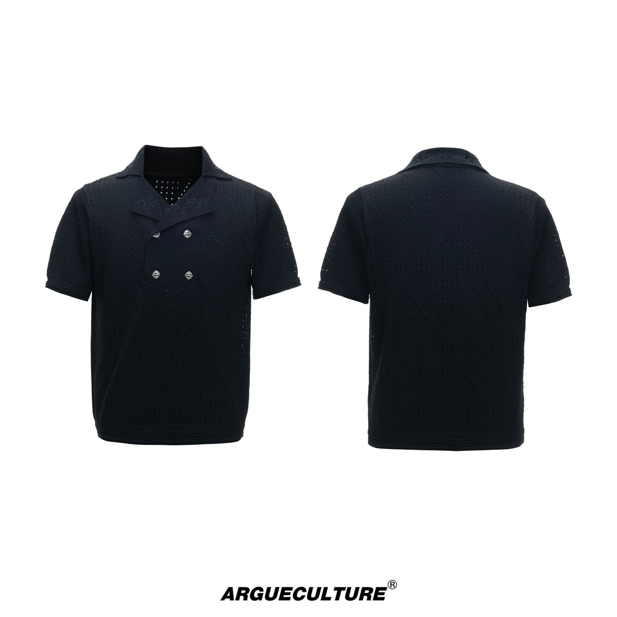 Openwork Embroidery Short Sleeve Summer Knit Shirt WN27017