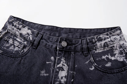 Washed Graphic Print Wide Leg Denim Jeans WN27794