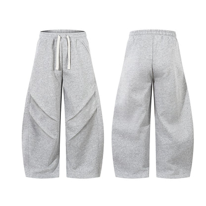 Sporty Curved Pleats Wide Leg Sweatpants WN25695