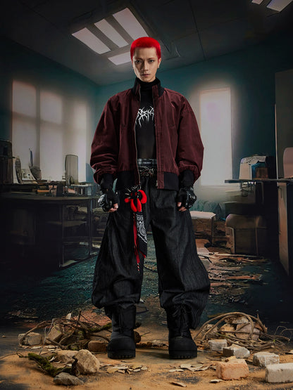 Washed Stand Neck Oversize Short Jacket WN20569