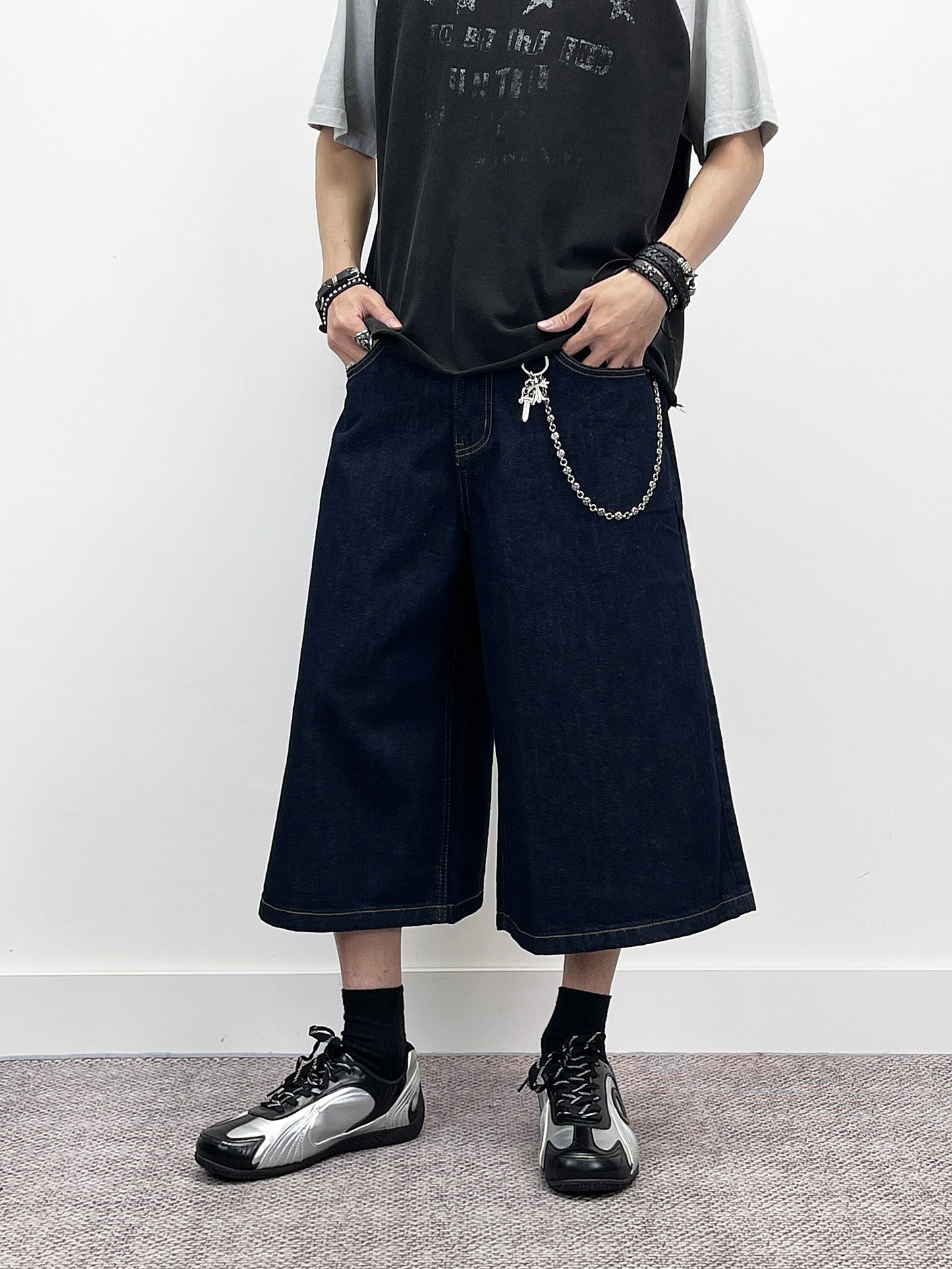 Wide Leg Half Denim Jeans WN24274
