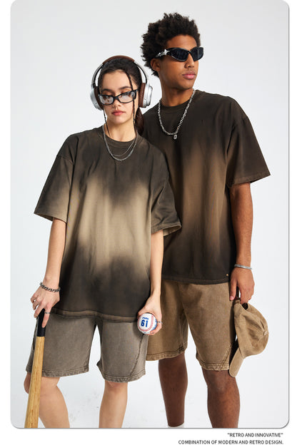 Spray Dye Washed Damage Short Sleeve T-Shirt WN16276