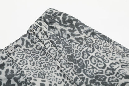 Leopard Print Paratrooper Wide-Leg Cargo Pants WN16164