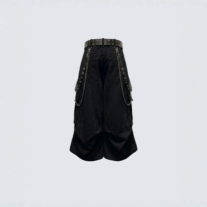 Thorn Graphic Detachable Chain Wide Leg Cargo Half Pants WN28115