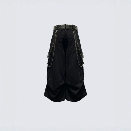 Thorn Graphic Detachable Chain Wide Leg Cargo Half Pants WN28115