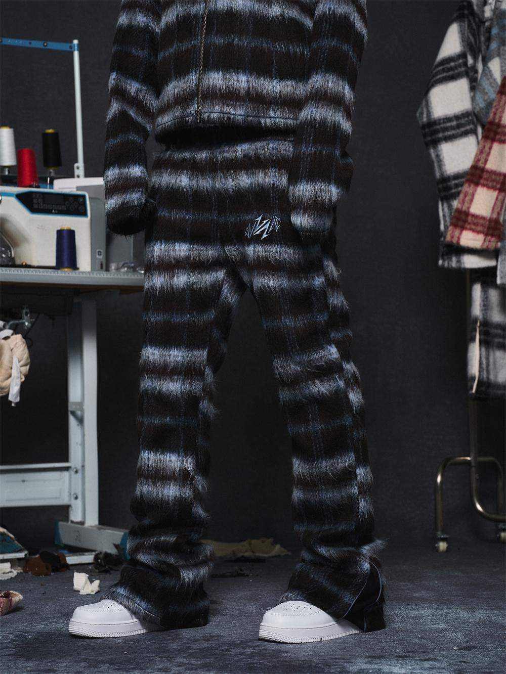 Mohair Jacquard Hooded Knit Jacket & Knit Pants Setup WN20981