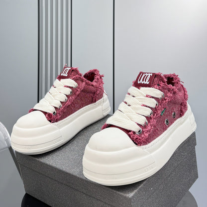 Chunky Platform Frayed Canvas Shell Toe Sneakers WN24840